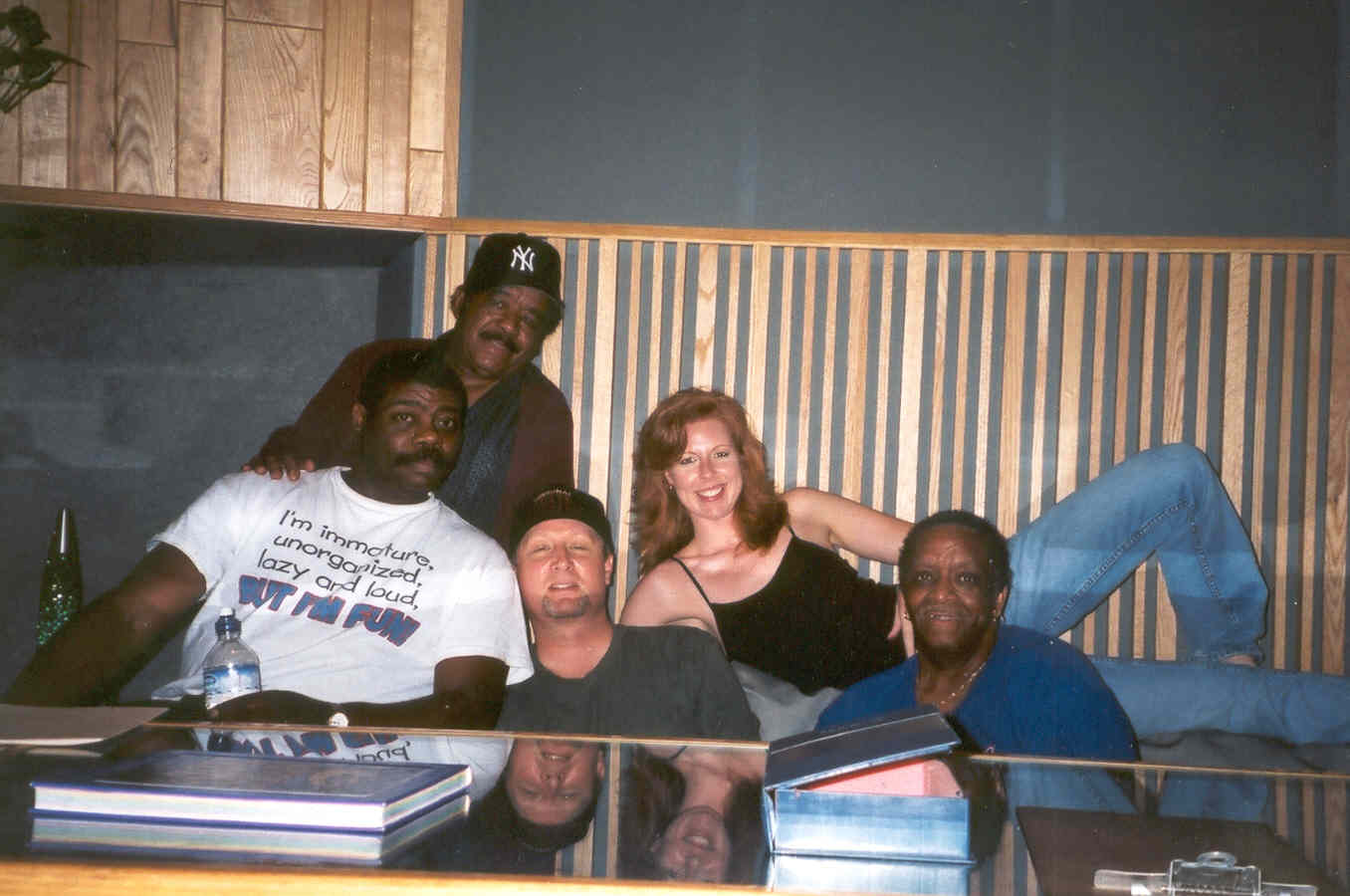 Geneva Red & The Roadsters and Jimmy Johnson in the recording studio taking a break from recording CD "Gettin' Cocky".